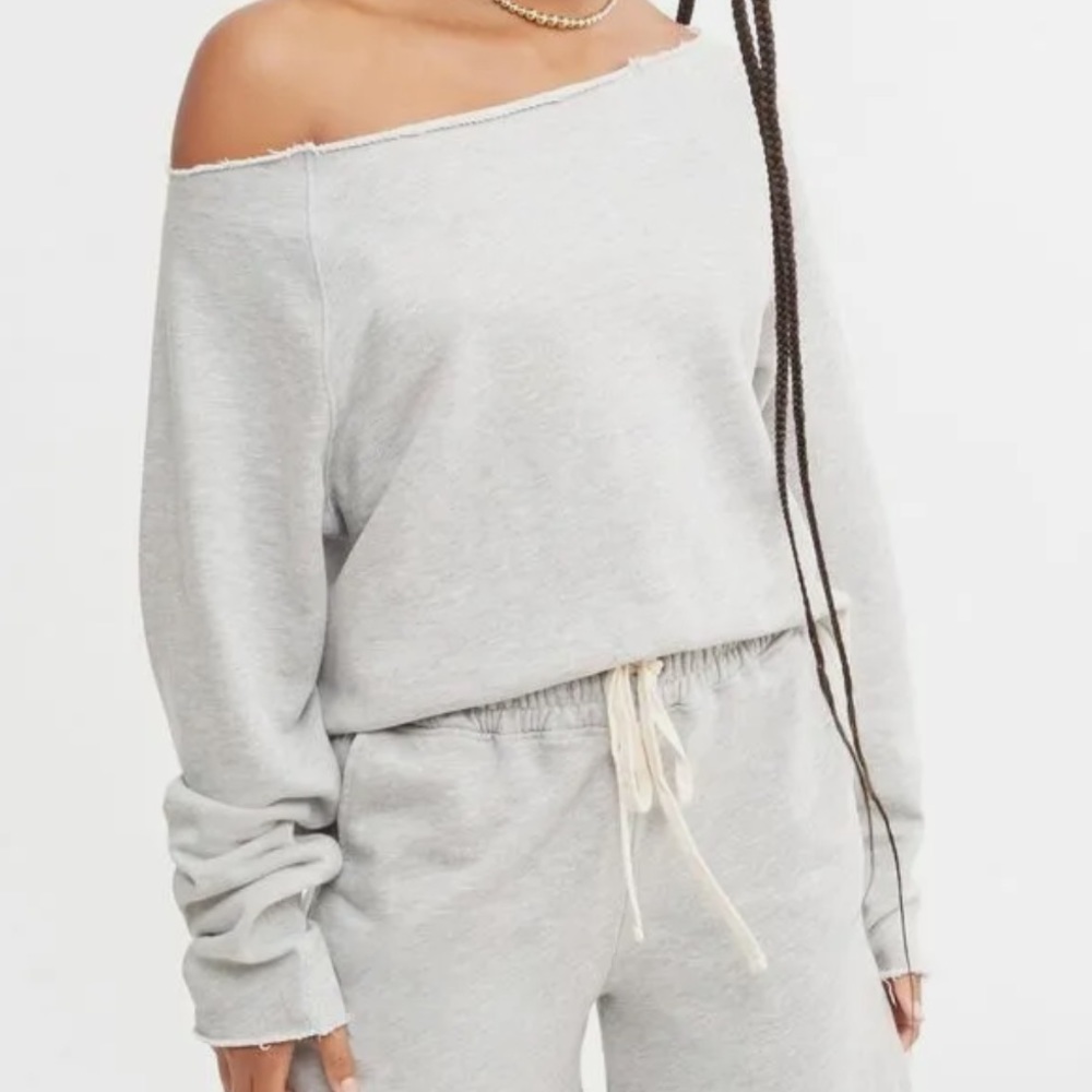 TROPICOFC Grey off the shoulder sweatshirt